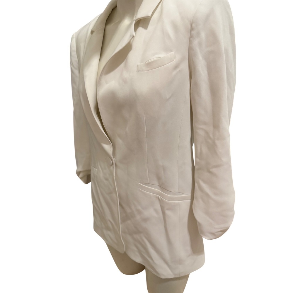 $395 Cinq a Sept Khloe Ruched Sleeve Blazer Ivory White Single Button Size 2 - Picture 8 of 12